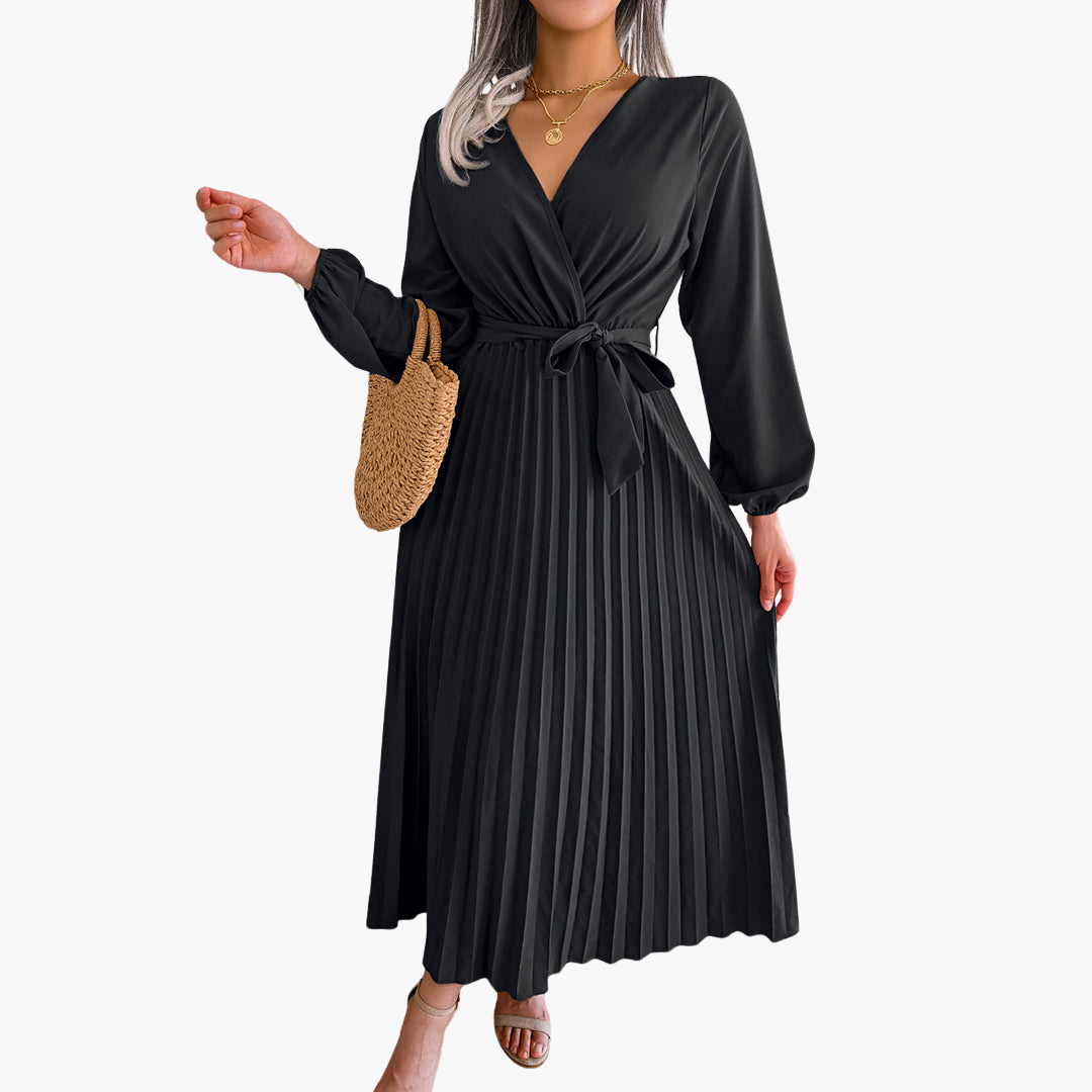 Elegantes Maxikleid mit langen Ärmeln für Damen - Plissee Design
