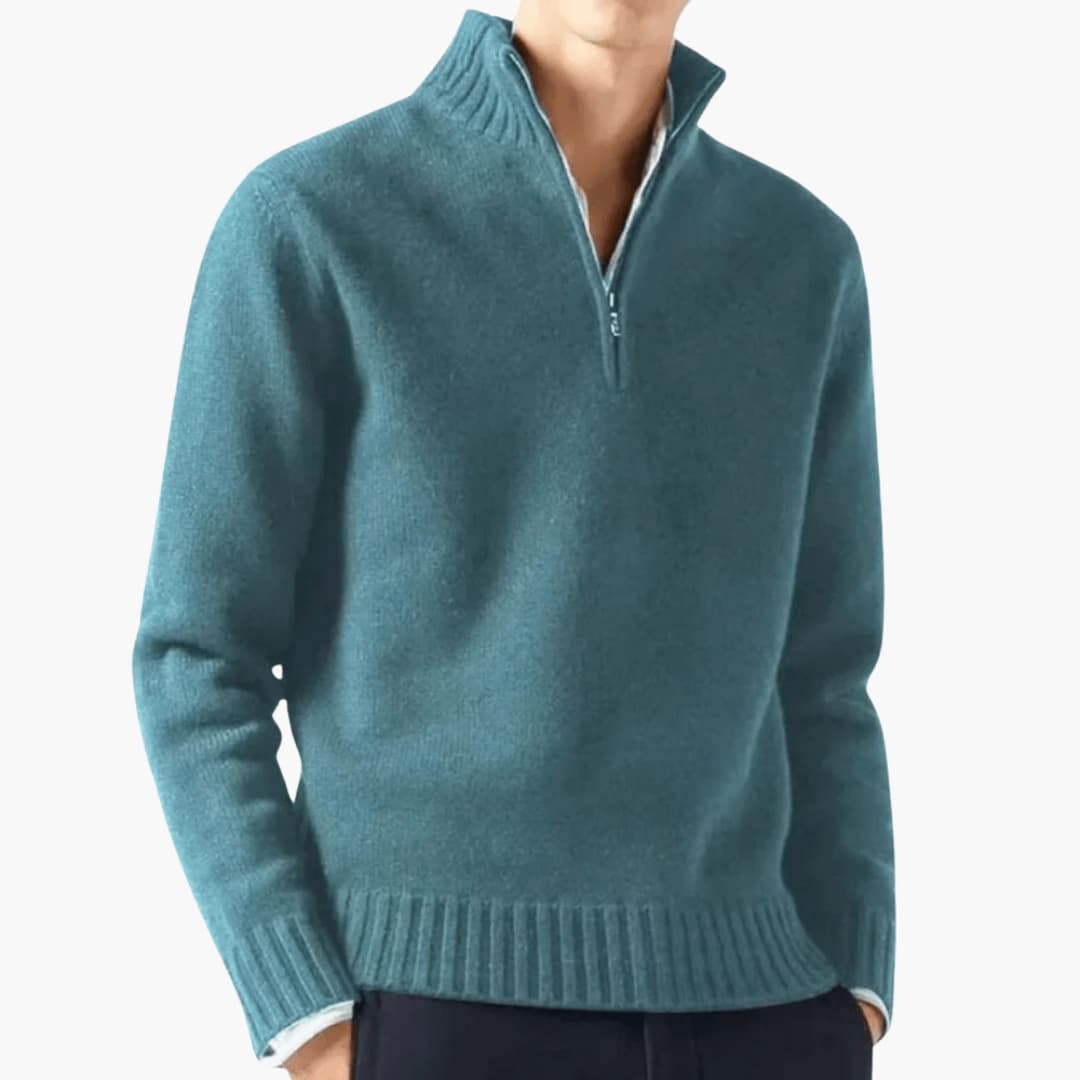 Herren pullover mit Reißverschluss am Halsausschnitt und geripptem Saum