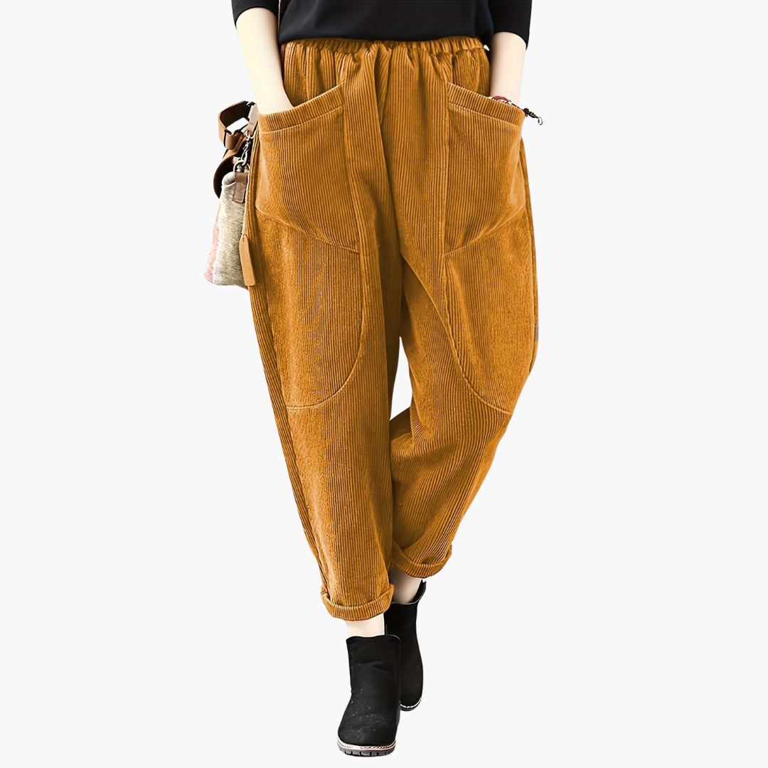 Damen Cordhose mit weitem Bein und Taschen