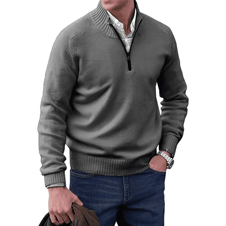 Herren pullover mit Reißverschluss-Ausschnitt und geripptem Saum