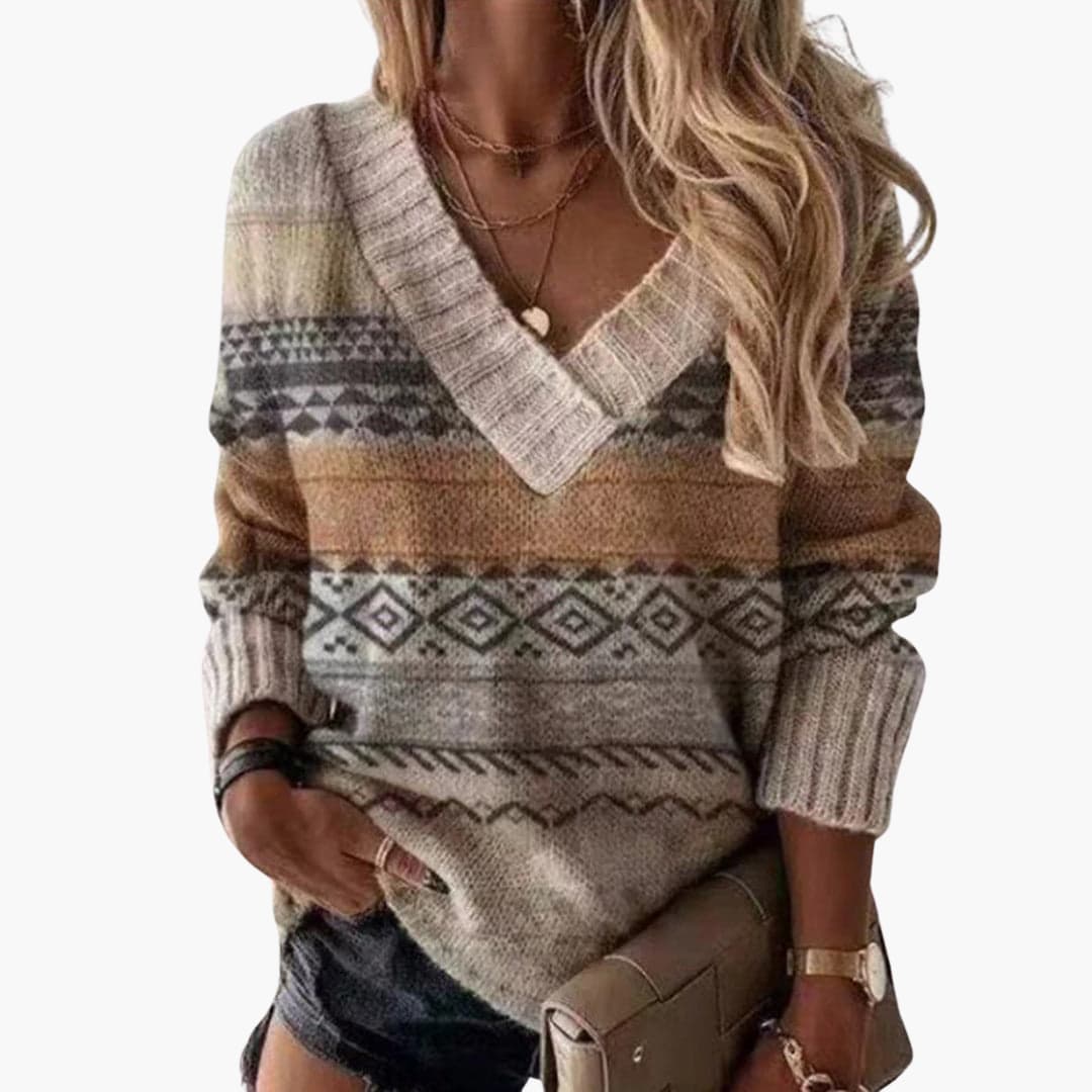 Damen pullover mit V-Ausschnitt und Animal-Print-Muster