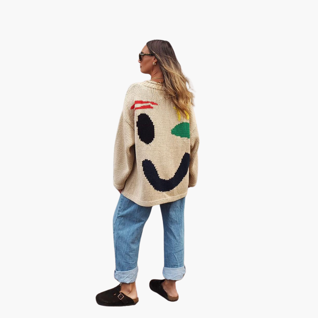 Strickpullover für Damen - mit Oversize-Passform und Smiley-Motiv