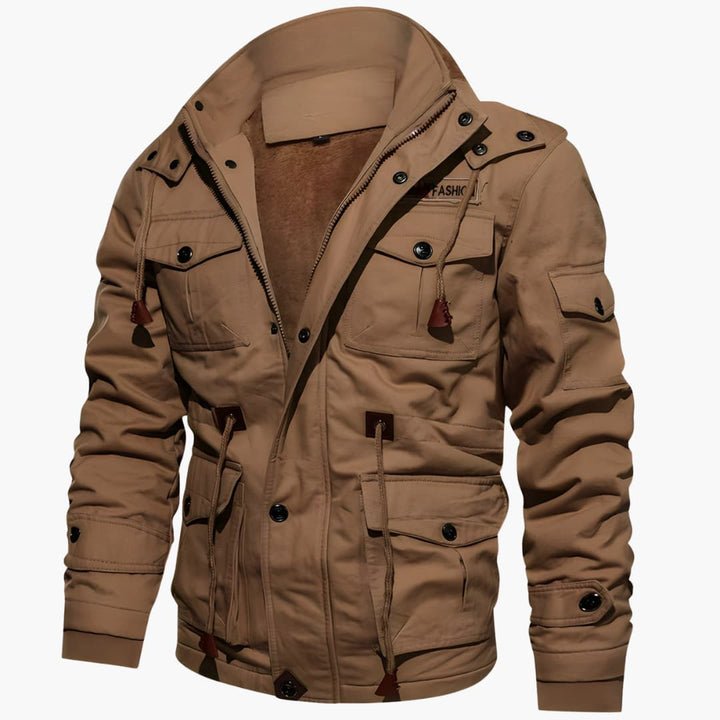 Herren Feldjacke mit verstellbarer Kapuze und mehreren Taschen