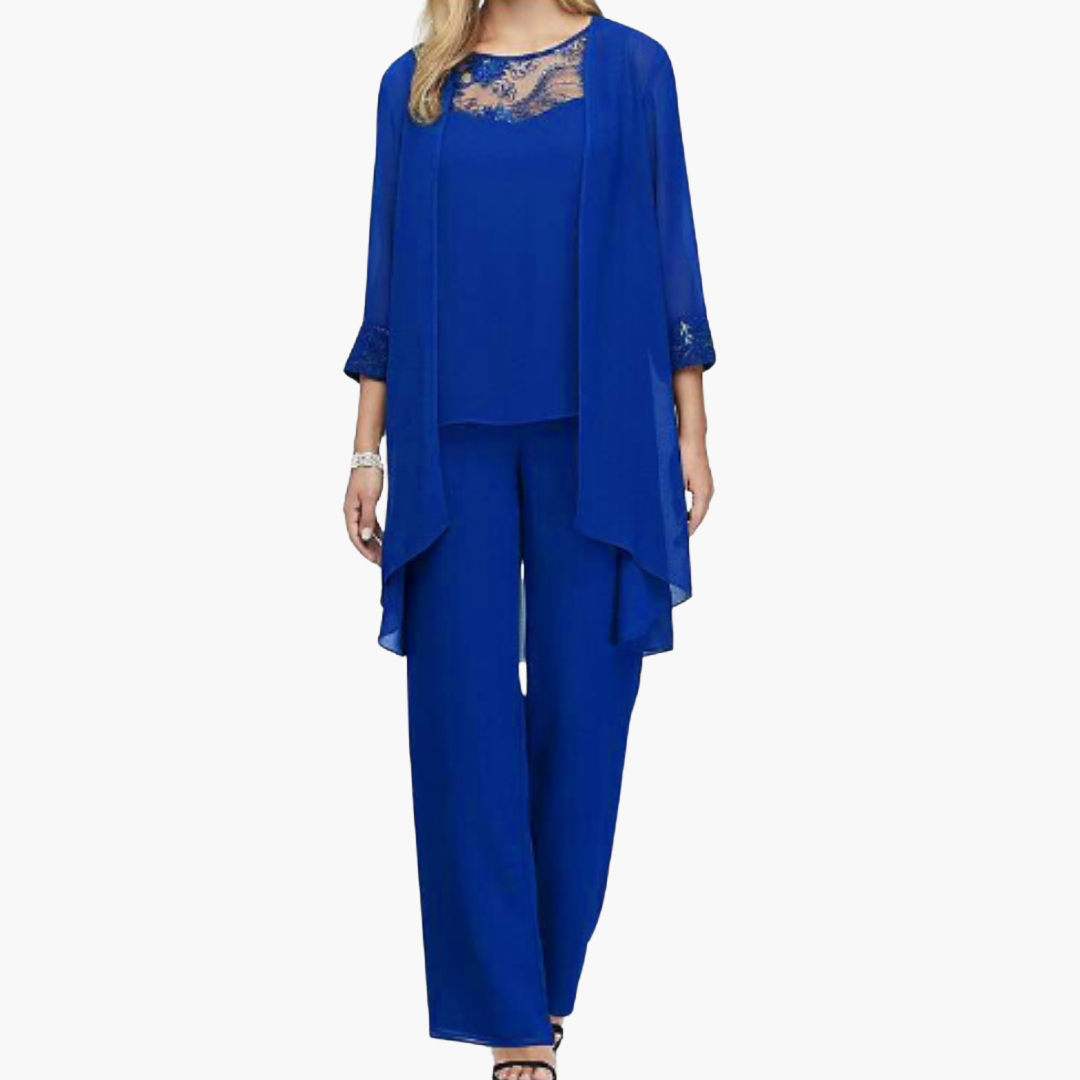 Dreiteiliges Damen-Set mit Spitzentop und offener Jacke