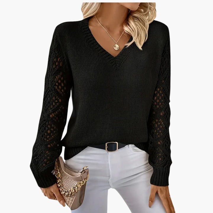 Damen Feinstrickpullover mit V Ausschnitt und langen Ärmeln