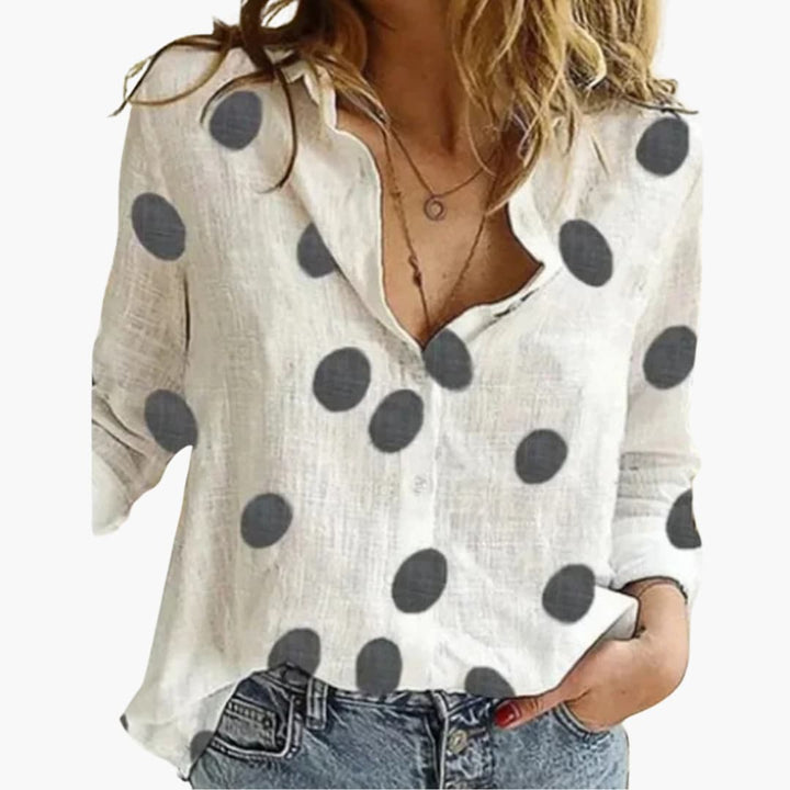 Langarm Damen-Bluse - Vintage Stil mit großen Punkten