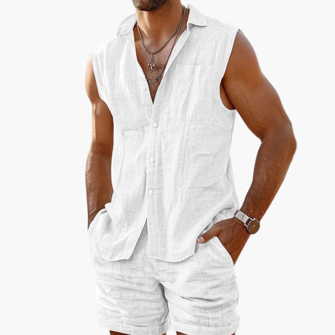 Herren Set mit ärmellchem Hemd und Shorts für den Sommer