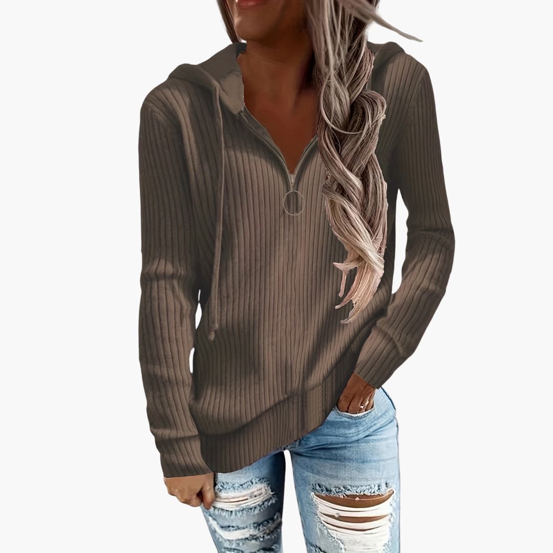 Rippstrick Zip Up Hoodie für Damen
