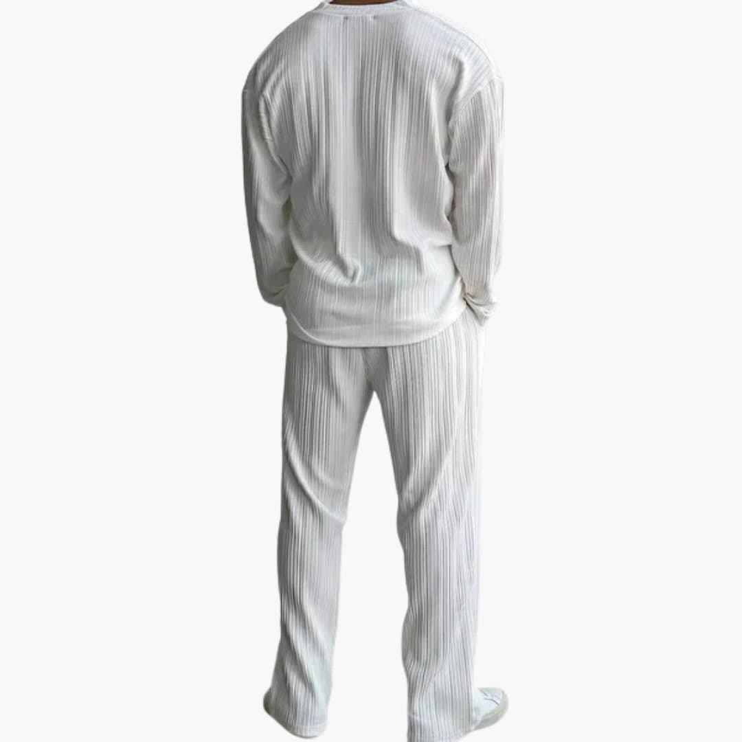 Herren Faltenstruktur Set mit Langarmhemd und Hose