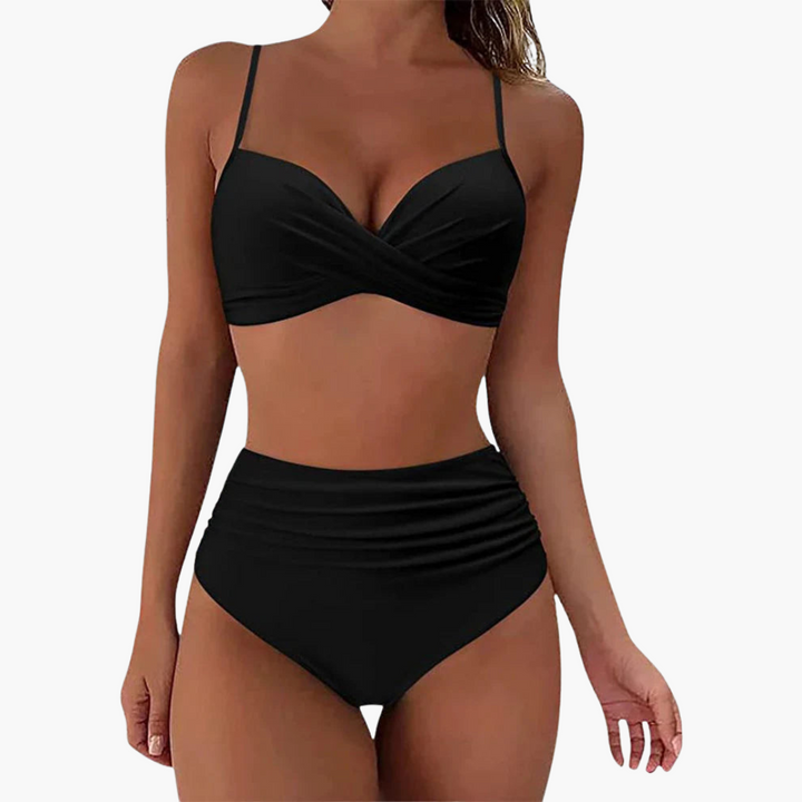 Zweiteiliges Bikini-Set - Damen Bademode mit Blumenprint & Bund