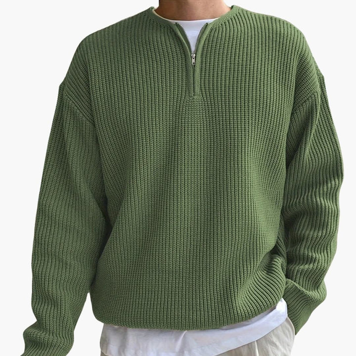Herren Strickpullover mit Streifen Halbzip und langen Ärmeln
