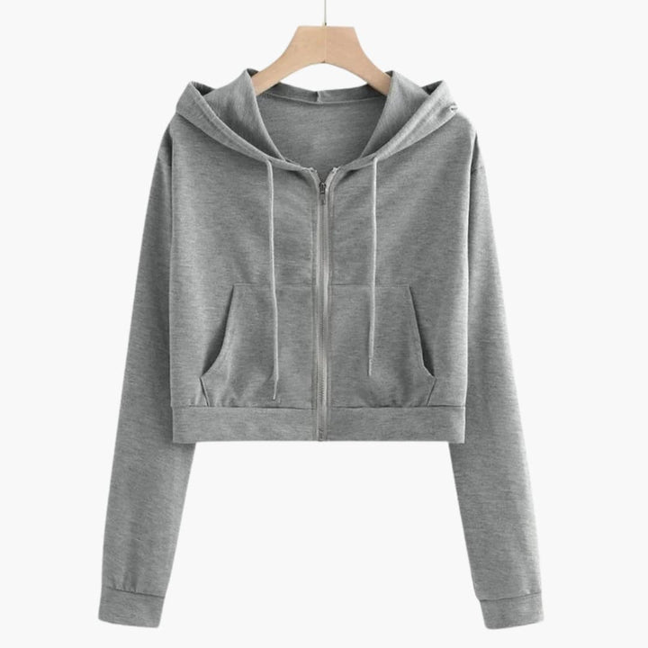 Damen Cropped Kapuzenjacke mit Reißverschluss und Kordelzug