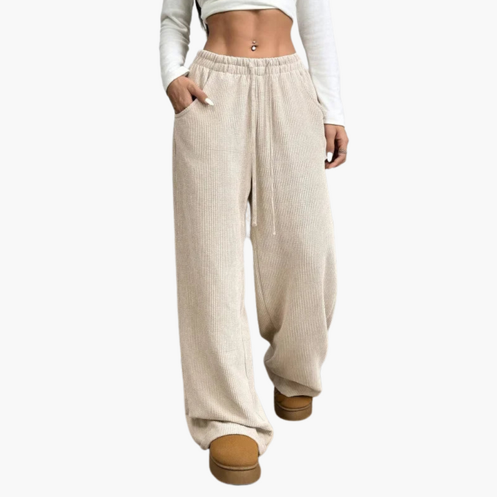 Damen Cordhose mit hohem Bund und weitem Bein