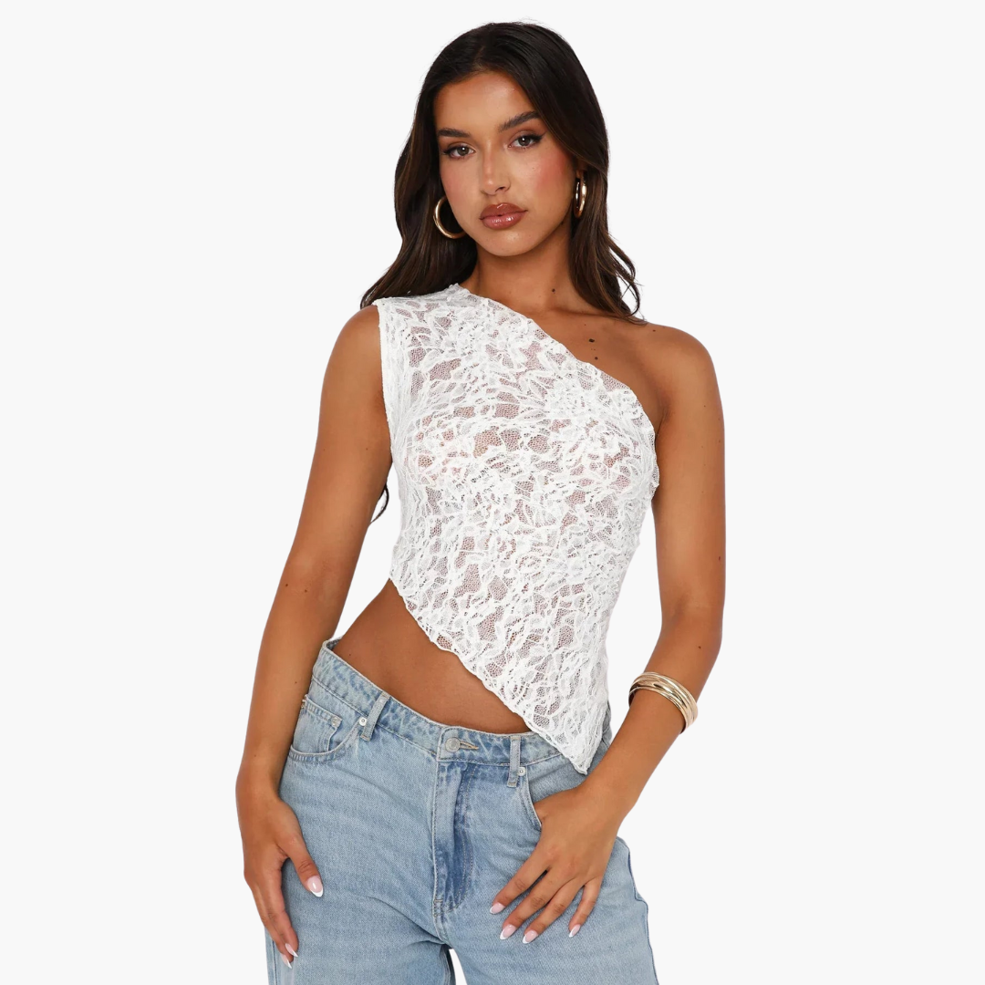 Spitzen One Shoulder Top für Damen – Asymmetrischer Trendlook