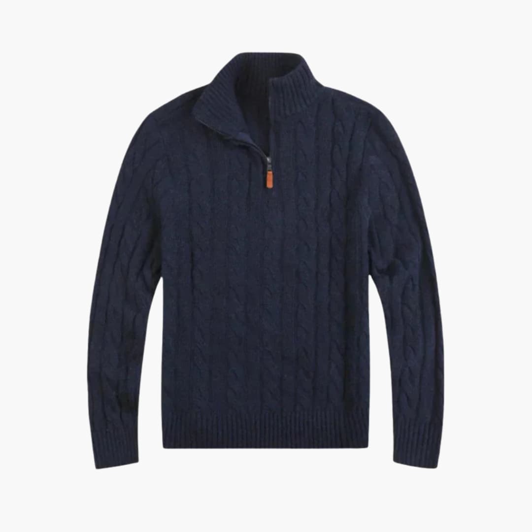 Herren Pullover mit Halbzipper und Zopfmuster