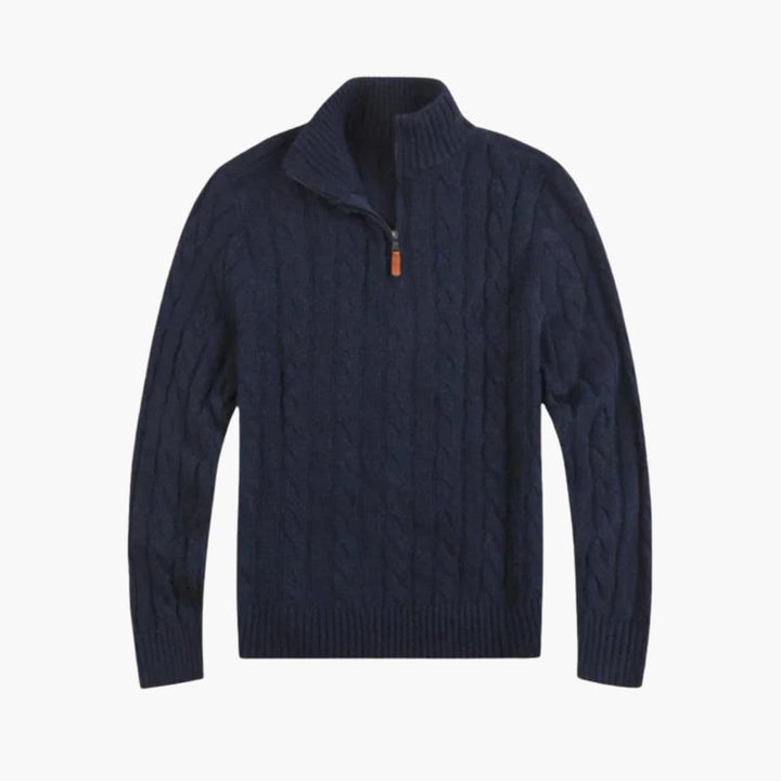 Herren Pullover mit Halbzipper und Zopfmuster