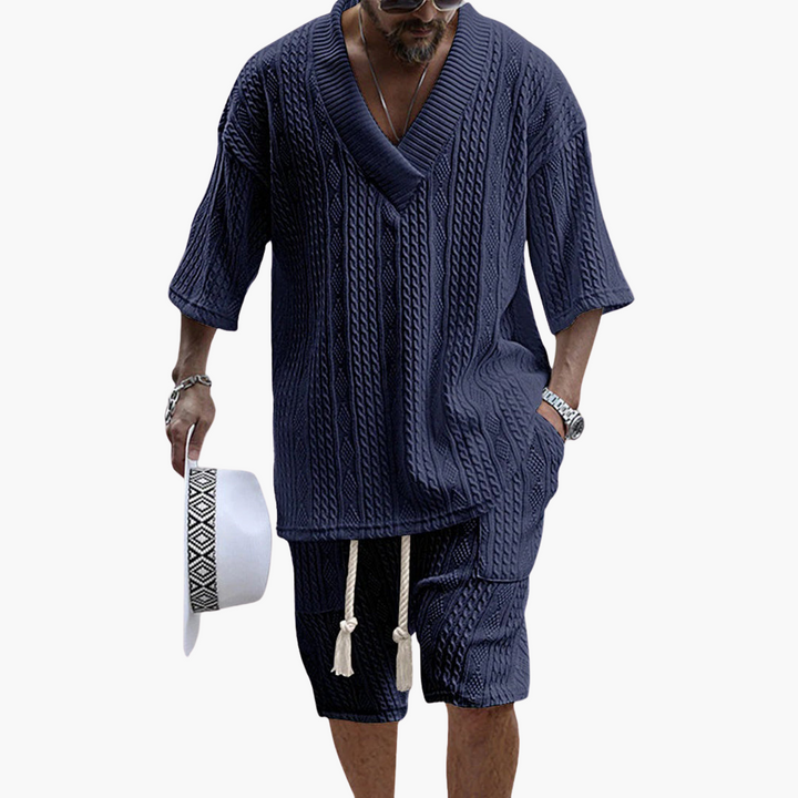 Luftiges Zweiteiler Sommer Set mit Hemd und Shorts für Herren
