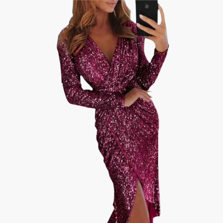 Paillettenkleid mit Schlitz für Damen – glitzernd & elegant