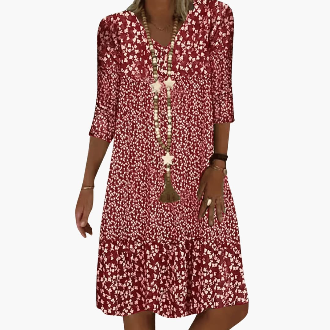 Midikleid für Damen - Locker, Blumenmuster & V-Ausschnitt