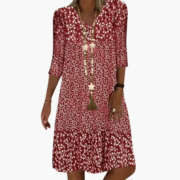 Midikleid für Damen - Locker, Blumenmuster & V-Ausschnitt