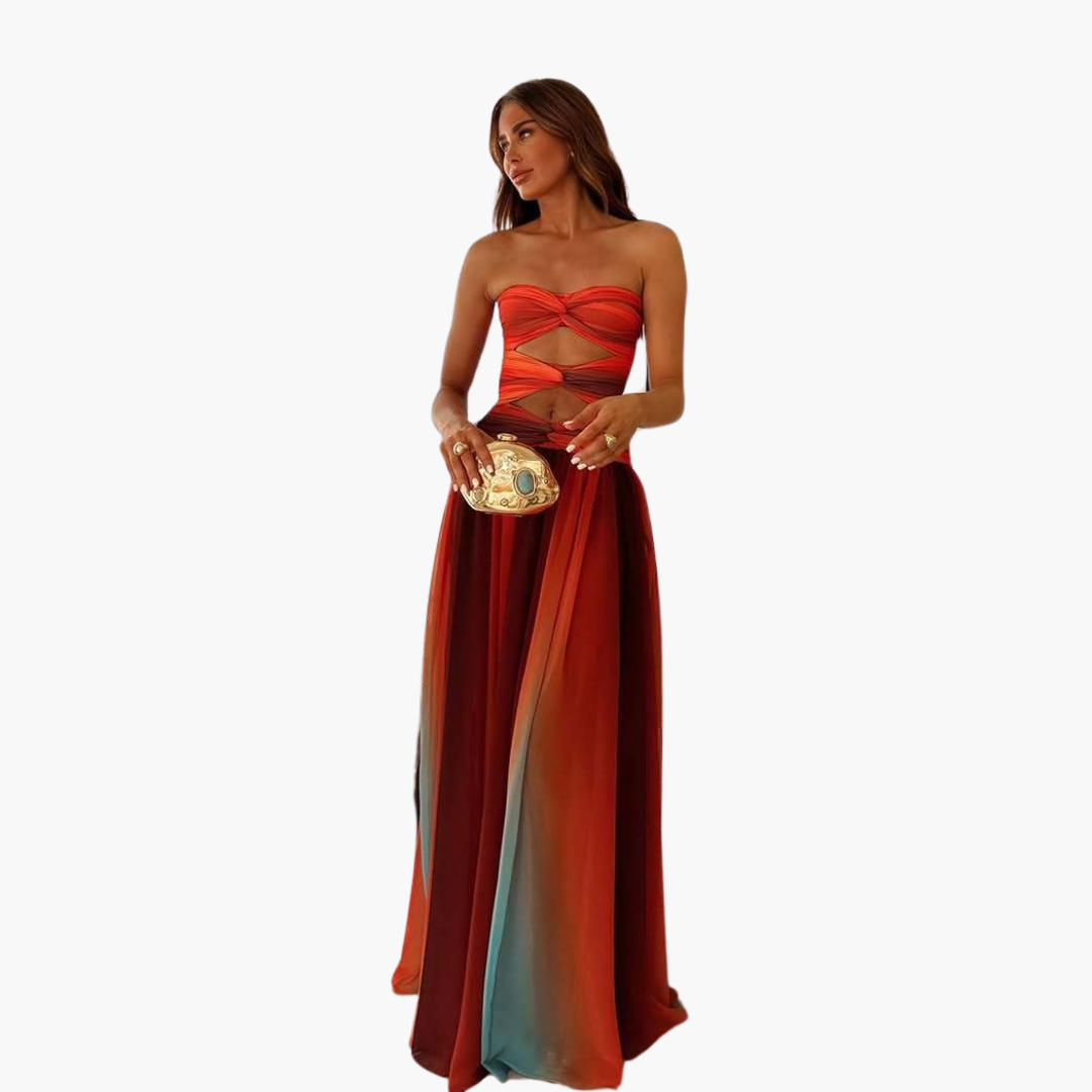 Buntes Cut-Out Maxikleid für Damen - Bandeau & Farbverlauf