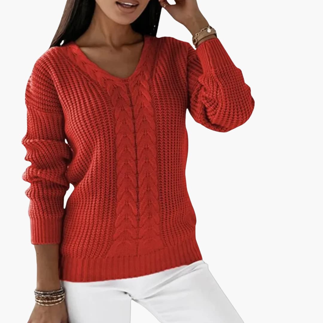 Damen pullover mit V-Ausschnitt und Zopfmuster Oberfläche