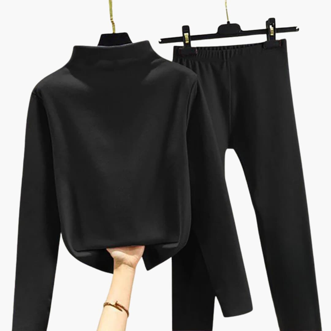 Damen Fleece Set mit langen Ärmeln und elastischem Bund