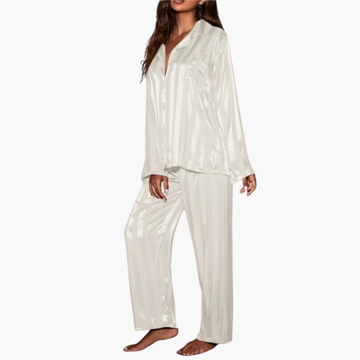 Damen Satin Pyjama Set mit Langarmshirt und Hose
