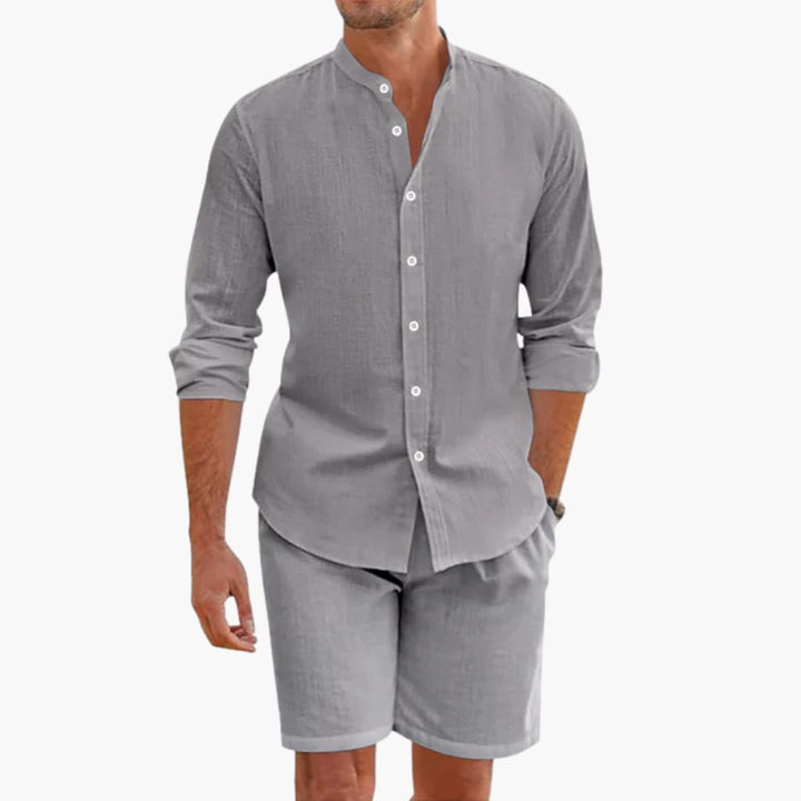 Herren Sommer Zweiteiler aus Leinenmix mit Hemd und Shorts