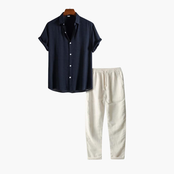 Herren Sommer Schlafanzug Set mit Kurzarmhemd und langer Hose