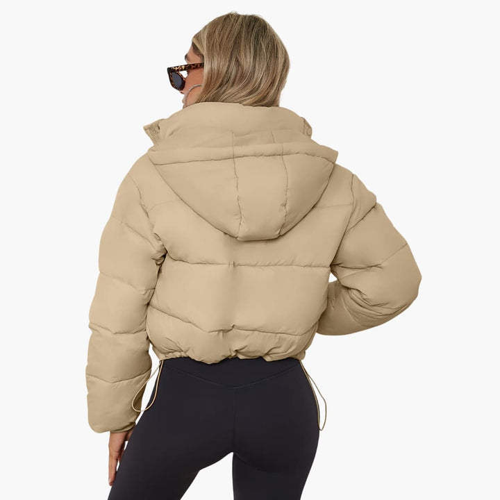 Damenkurze Jacke mit Kapuze und Reißverschluss