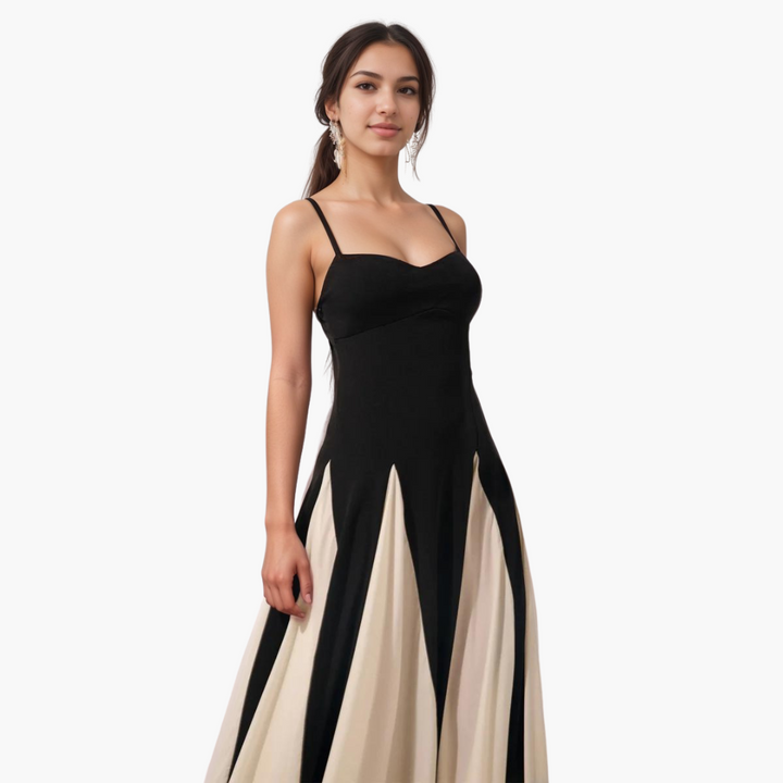 Colorblock Maxikleid für Damen – Elegant mit Herzausschnitt