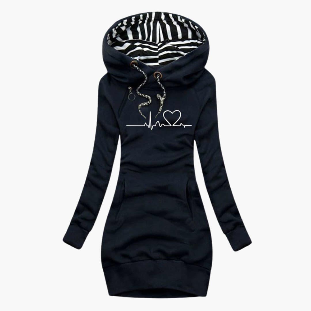 Gemütliches Pulloverkleid mit Herzschlag-Print für Damen - SchmiedeMode