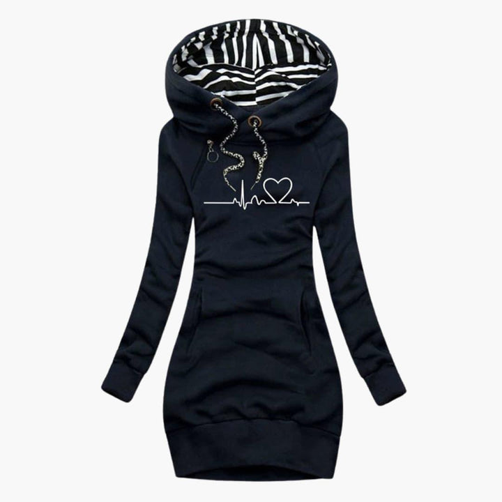 Gemütliches Pulloverkleid mit Herzschlag-Print für Damen - SchmiedeMode