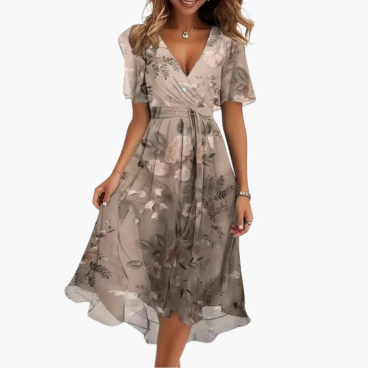 Midikleid für Damen - Elegant, Blumenmuster & V-Ausschnitt