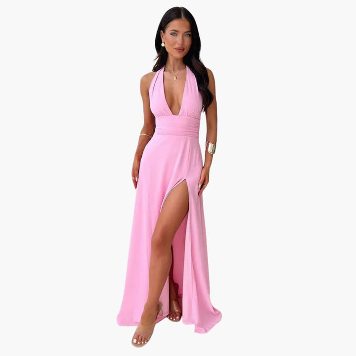 Maxikleid mit Schlitz - elegantes Damen Abendkleid Neckholder