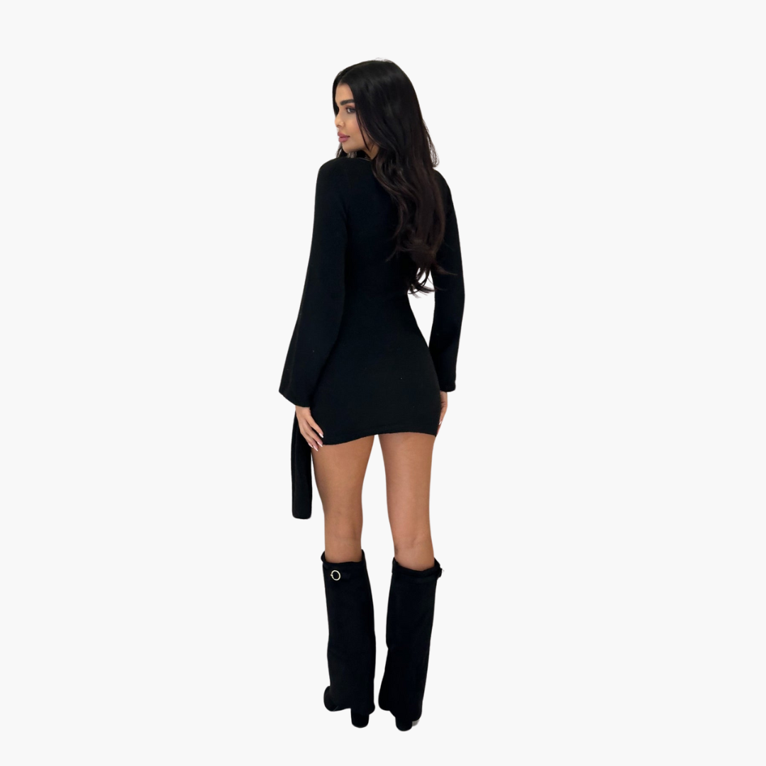 Schwarzes Kleid mit Knotendetail für Damen – Elegant & Modern