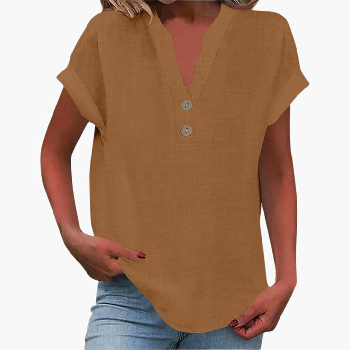 Damen Kurzarmshirt mit V-Ausschnitt und lockerer Passform