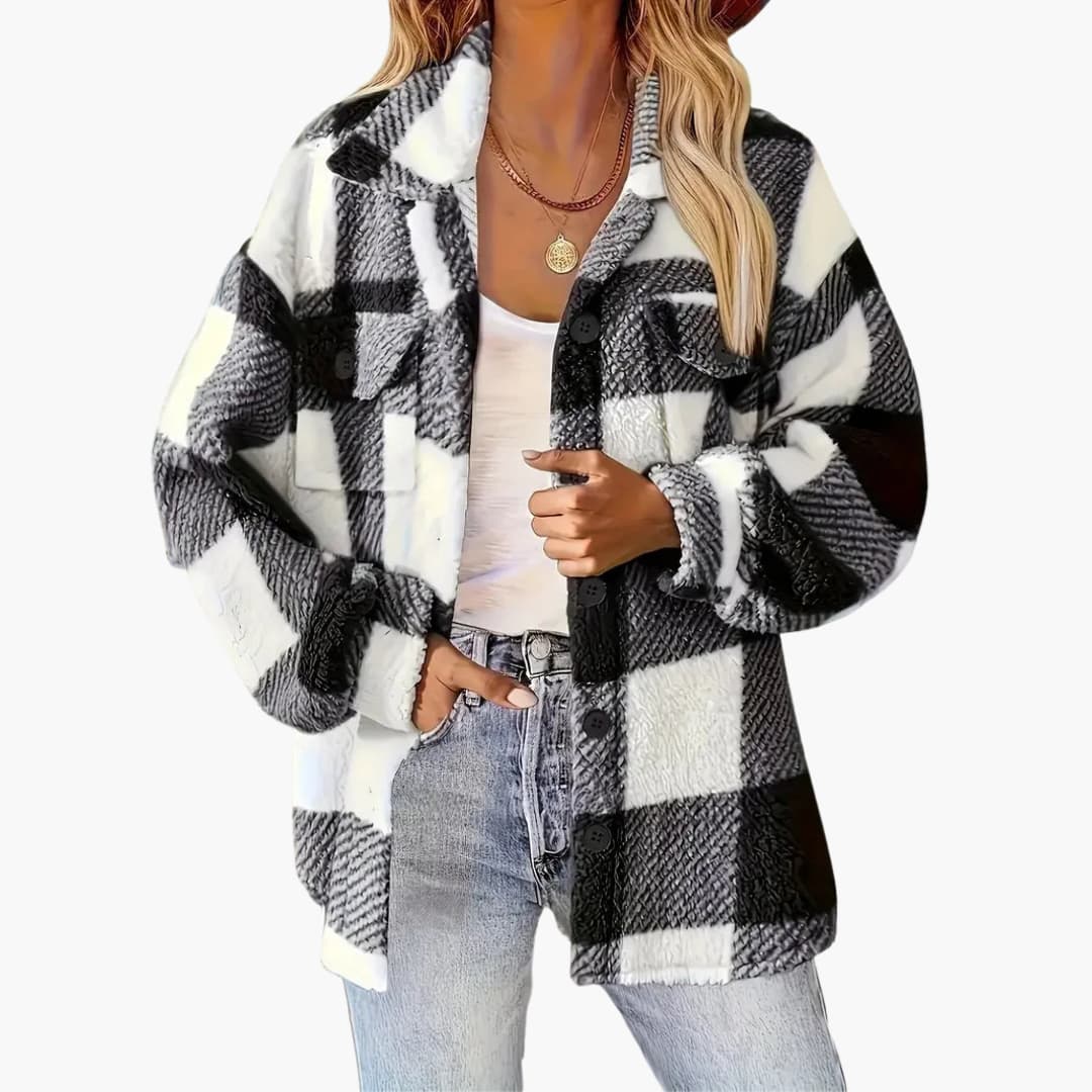 Damen jacke mit Karomuster und Knopfverschluss