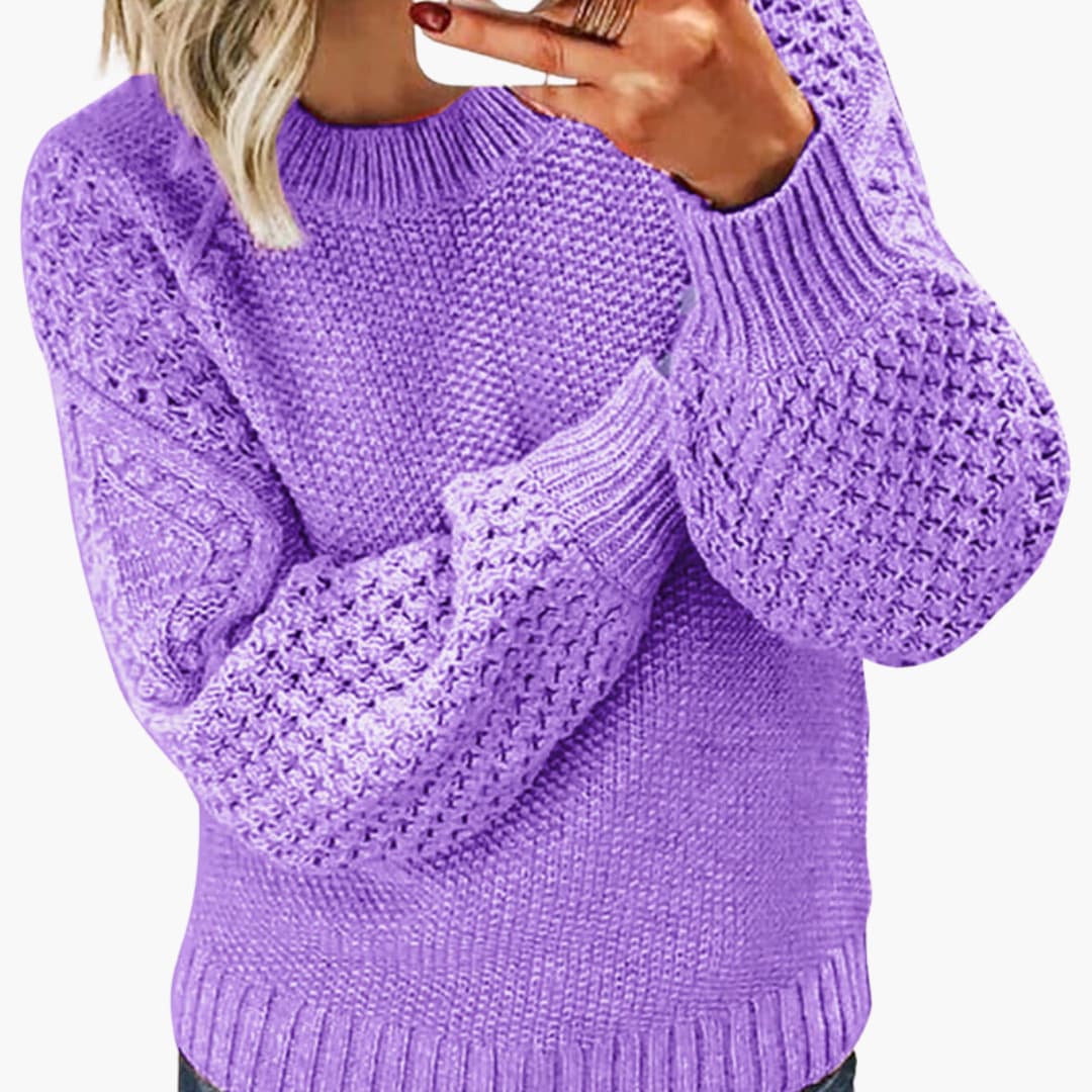 Damen pullover mit strukturierten Ärmeln und geripptem Saum