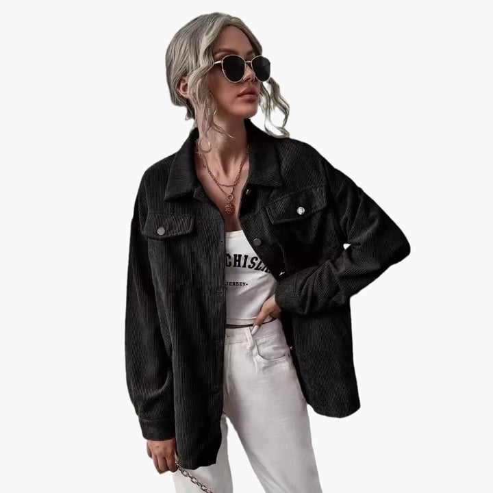 Damen Cordjacke mit Kragen und Fronttaschen