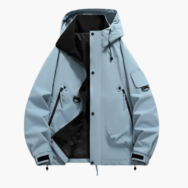 Unisex Skijacke mit Kapuze und Reißverschlusstaschen