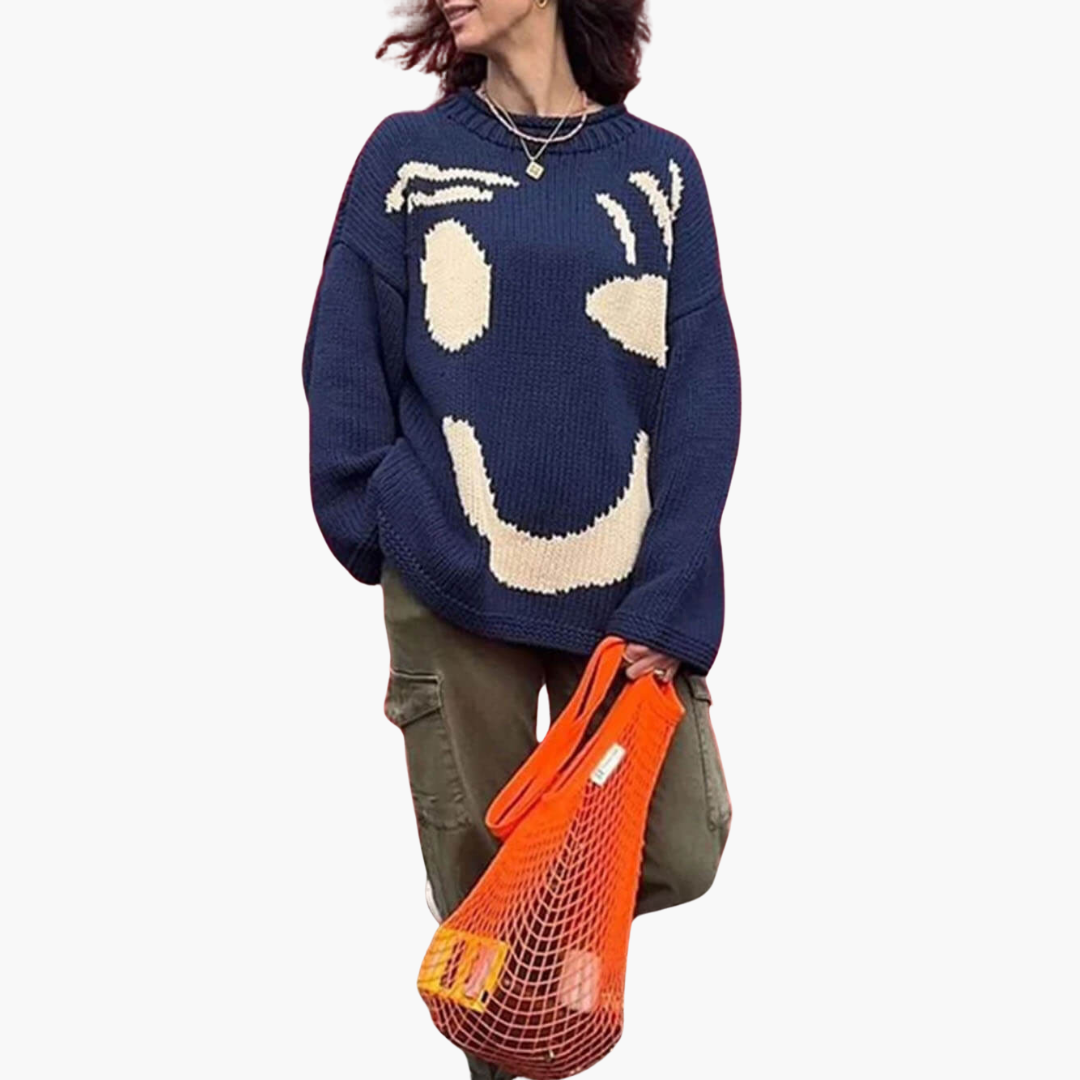 Strickpullover für Damen - mit Oversize-Passform und Smiley-Motiv