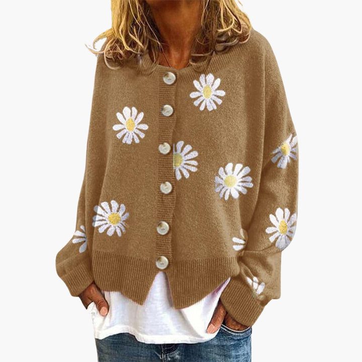 Damenstrick jacke mit Knopfverschluss und Blumenmuster
