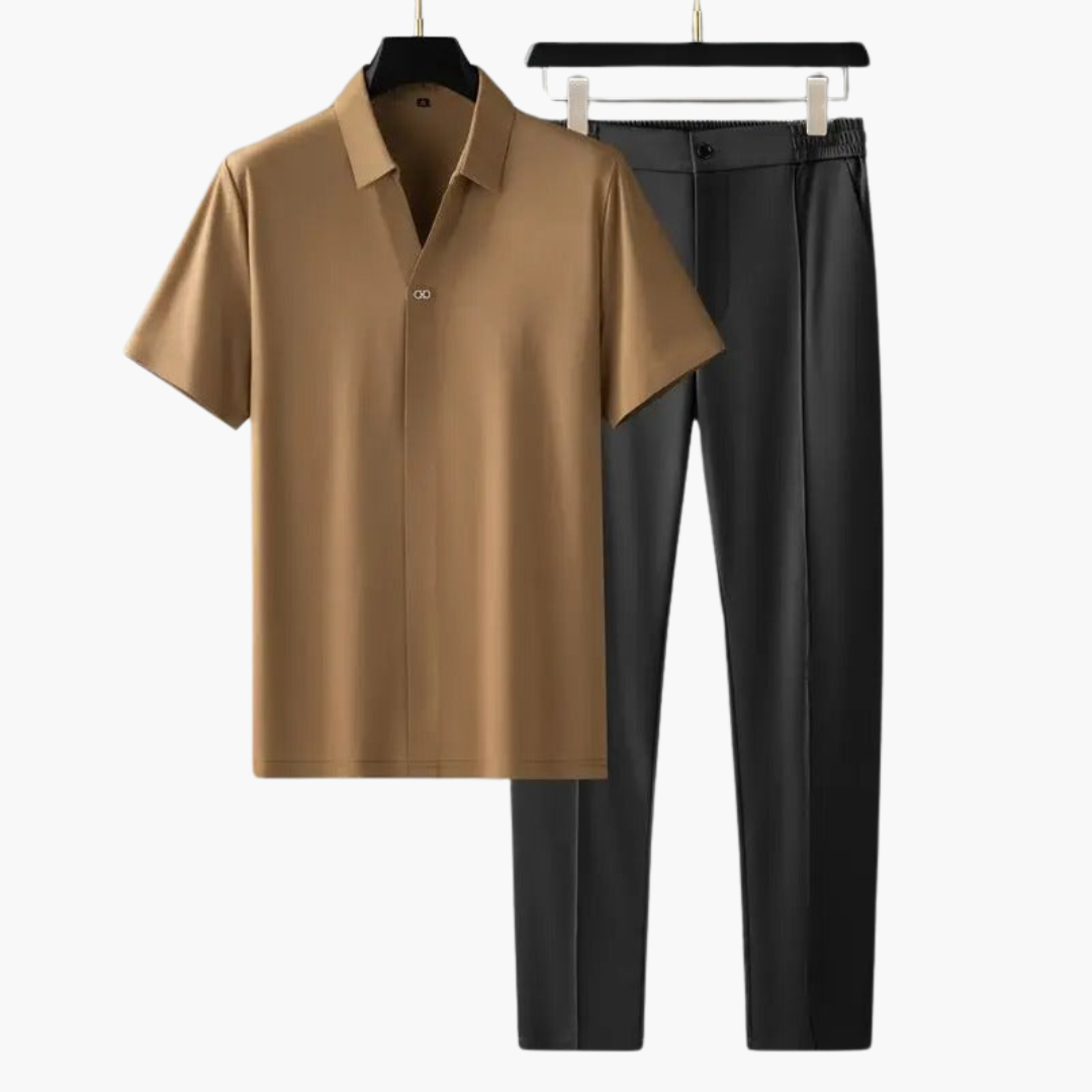 Zweiteiler Set für Herren – Kurzarmshirt mit Stoffhose
