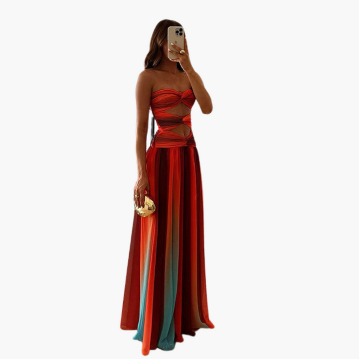 Buntes Cut-Out Maxikleid für Damen - Bandeau & Farbverlauf