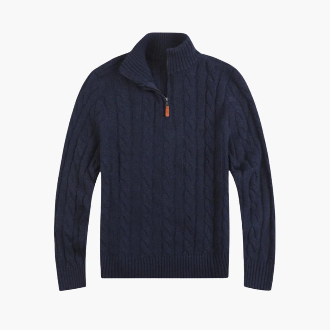 Herren pullover mit Reißverschluss Ausschnitt und Zopfmuster Oberfläche