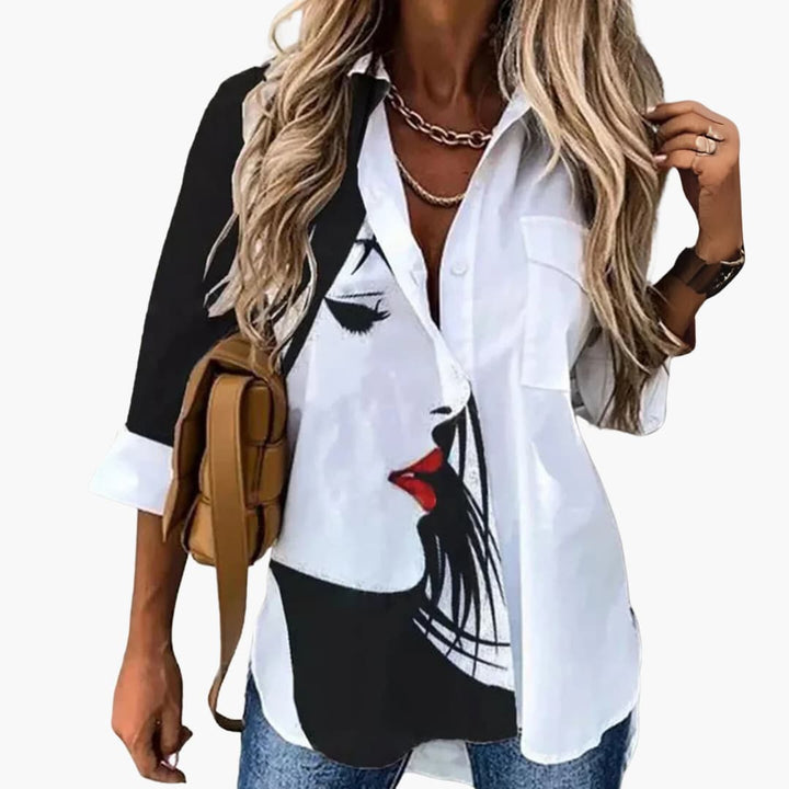 Bluse mit Blumenmuster - Damen Freizeitlook mit Kontrast