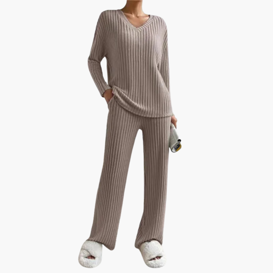 Damen Lounge Set mit V-Ausschnitt und gerippter Oberfläche