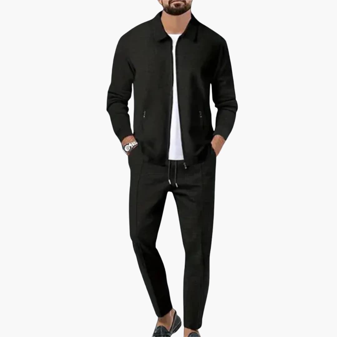 Herren Zweiteiler mit Reißverschlusshemd und Geradschnitt-Hose